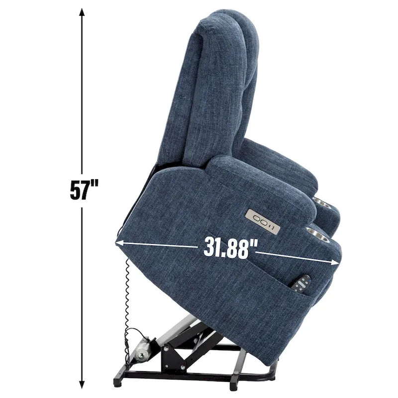 Sillón reclinable Power Lift con masaje y calor, reclinables anchos Lazy Boy extragrandes con USB, puertos tipo C y 2 portavasos de acero