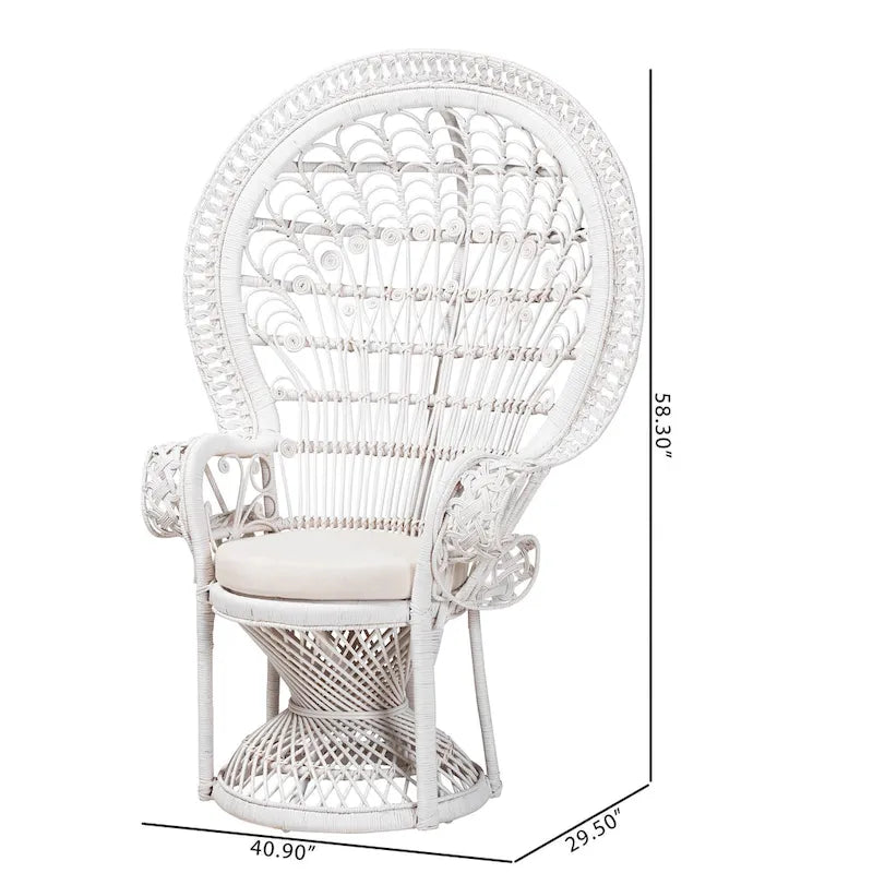 Silla pavo real moderna de mimbre natural blanco bohemio