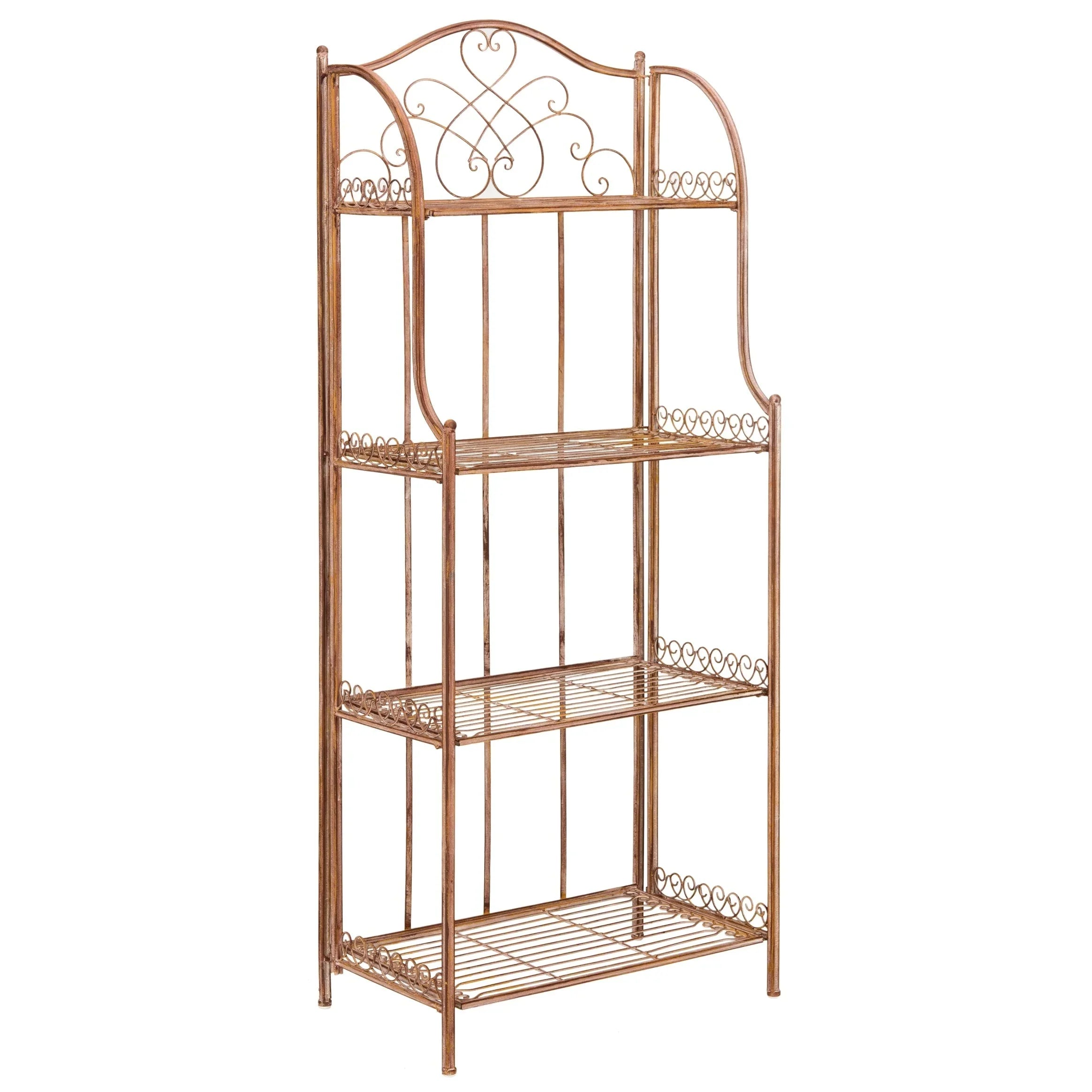 SAFAVIEH Bryn Estantería de panadero victoriana de hierro forjado de 4 niveles para exteriores - 25 pulg. An. x 15 pulg. Prof. x 63 pulg. Al. - 25 An. x 15 Prof. x 63 Al.