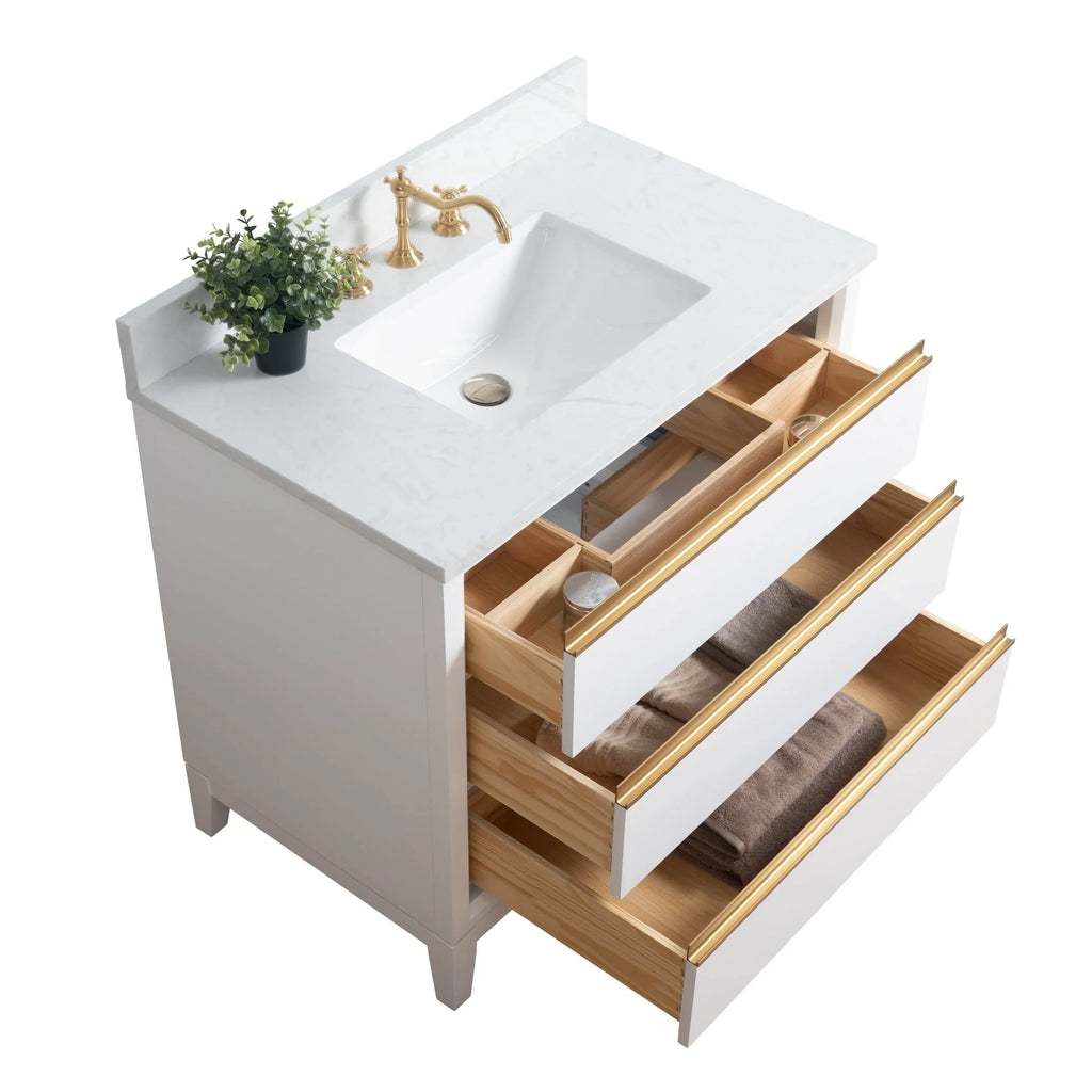 Mueble de baño Vanity Art con lavabo de cerámica y encimera de mármol de ingeniería