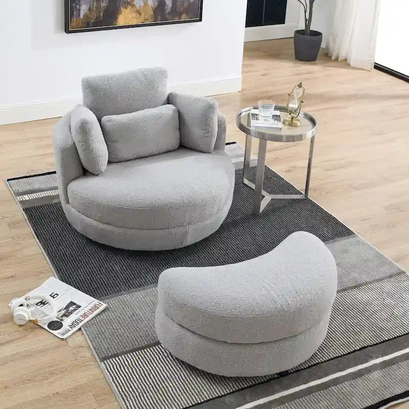 Sillón redondo giratorio grande con otomana de almacenamiento Moon