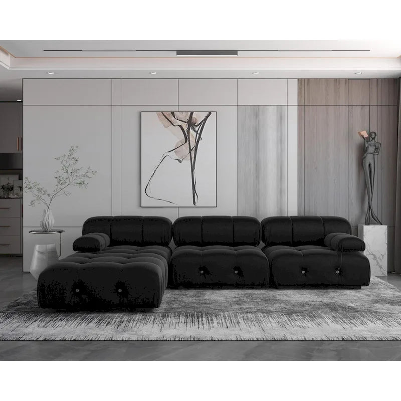 Sofá Seccional Modular Negro Tapizado en Terciopelo