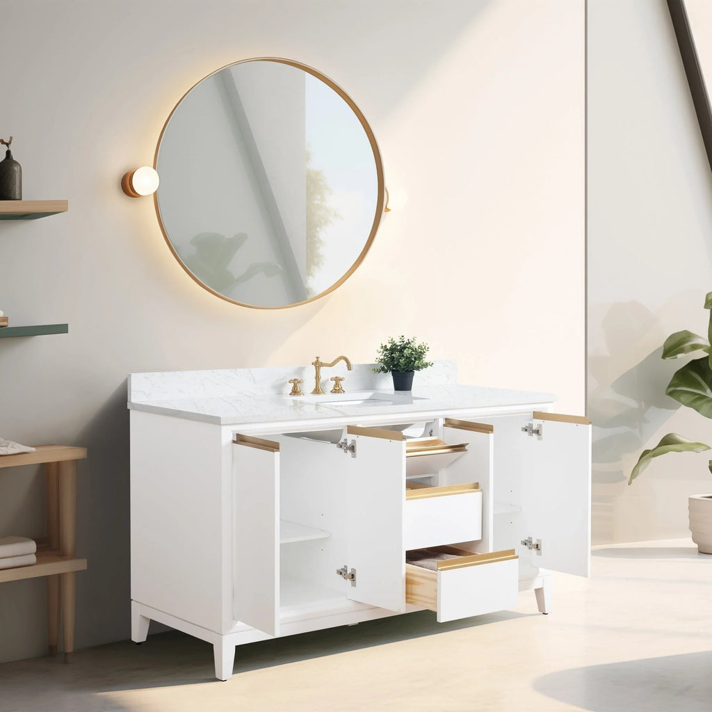 Mueble de baño Vanity Art con lavabo de cerámica y encimera de mármol de ingeniería