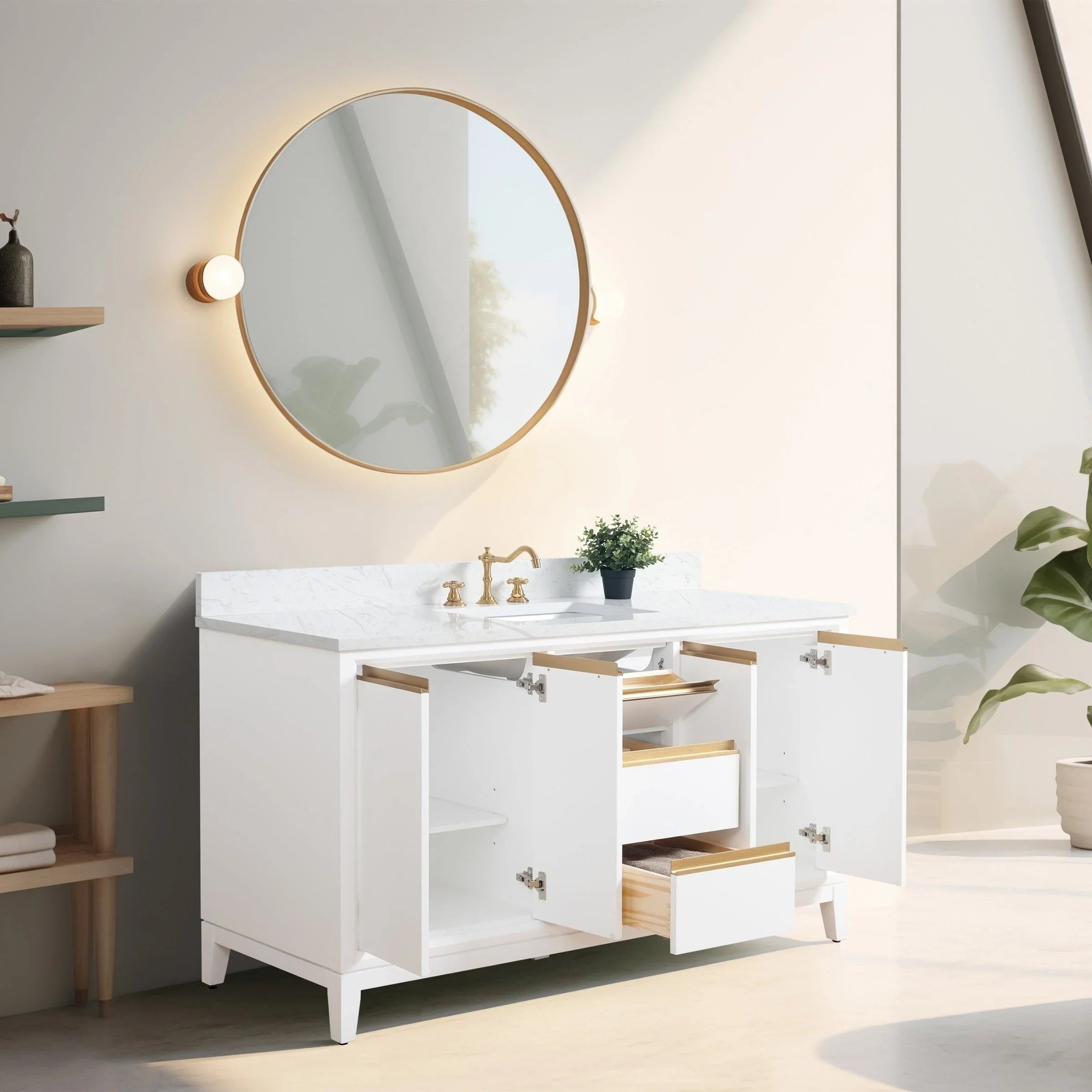 Mueble de baño Vanity Art con lavabo de cerámica y encimera de mármol de ingeniería