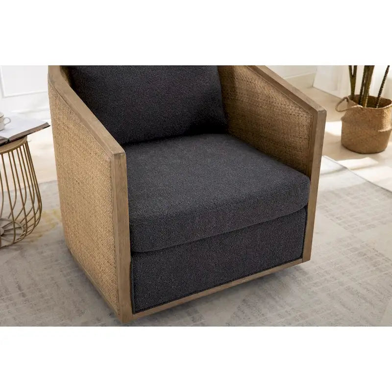 Sillón Giratorio de Barril, Cómodo Sillón Redondo Decorativo, Sillón Club Giratorio de Barril de 360 Grados, Sillón de Ocio con Estructura Tejida de Ratán