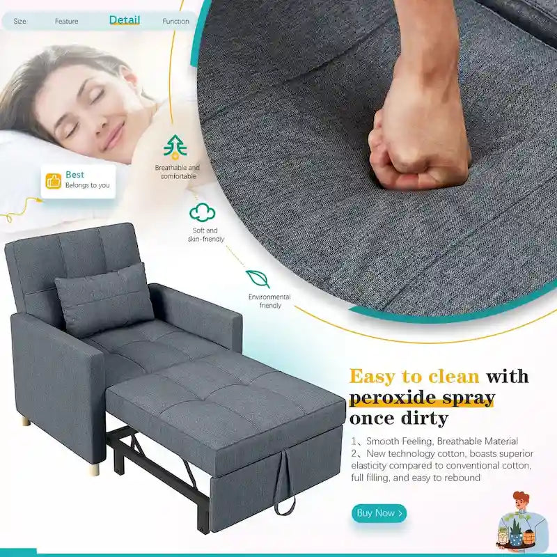 Sofá cama individual 3 en 1 AECOJOY con almohada y respaldo convertible