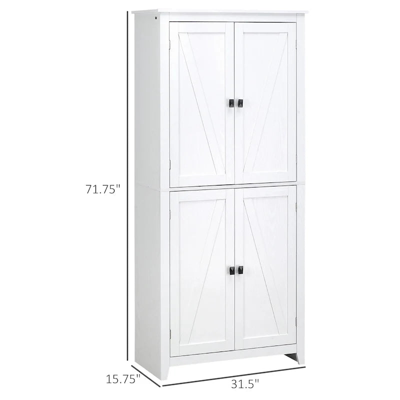 HOMCOM Armario de cocina independiente de 72 pulgadas con 4 puertas, organizador de almacenamiento con 4 niveles y estantes ajustables, blanco