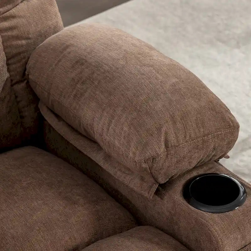 Reclinable extragrande gris con calor y masaje, reclinación de 150°, balanceo de 30°, carga USB y 2 portavasos