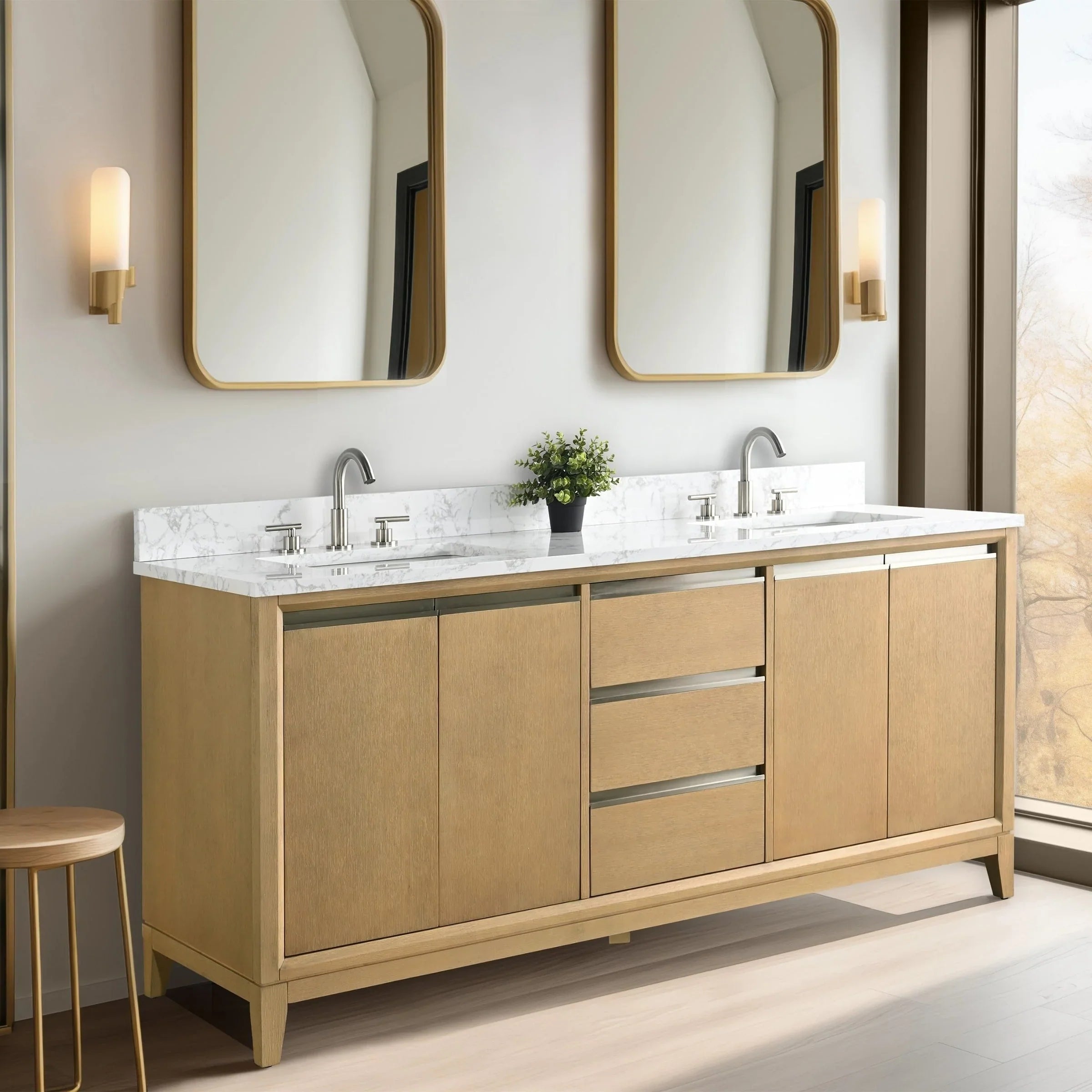 Mueble de baño Vanity Art con lavabo de cerámica y encimera de mármol de ingeniería
