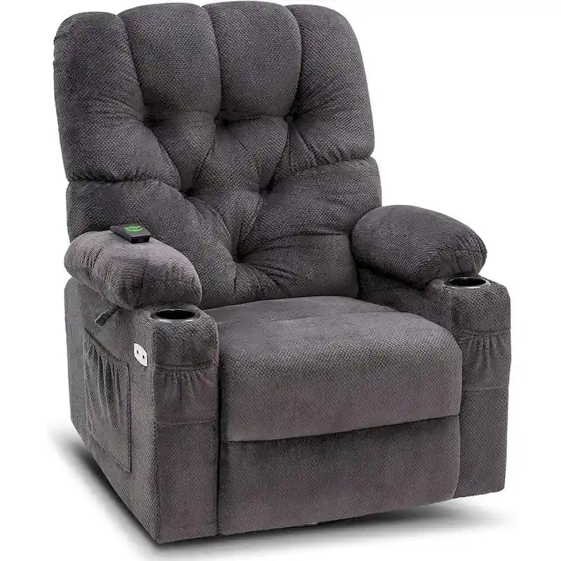 Sillón reclinable giratorio eléctrico con planeador, portavasos y puertos USB, tela, asiento individual