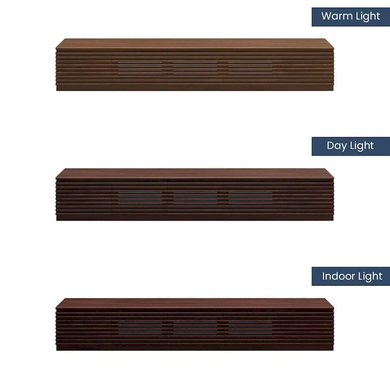 Mueble de TV Minimalista con CajonesMueble de TV de Madera Maciza con Armarios, Puerta Abatible, Chapa de Nogal, Completamente Ensamblado