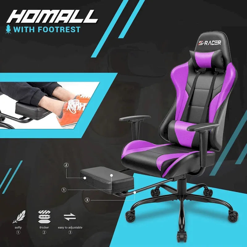 Silla Gamer con Reposapiés - Silla de Escritorio Ergonómica