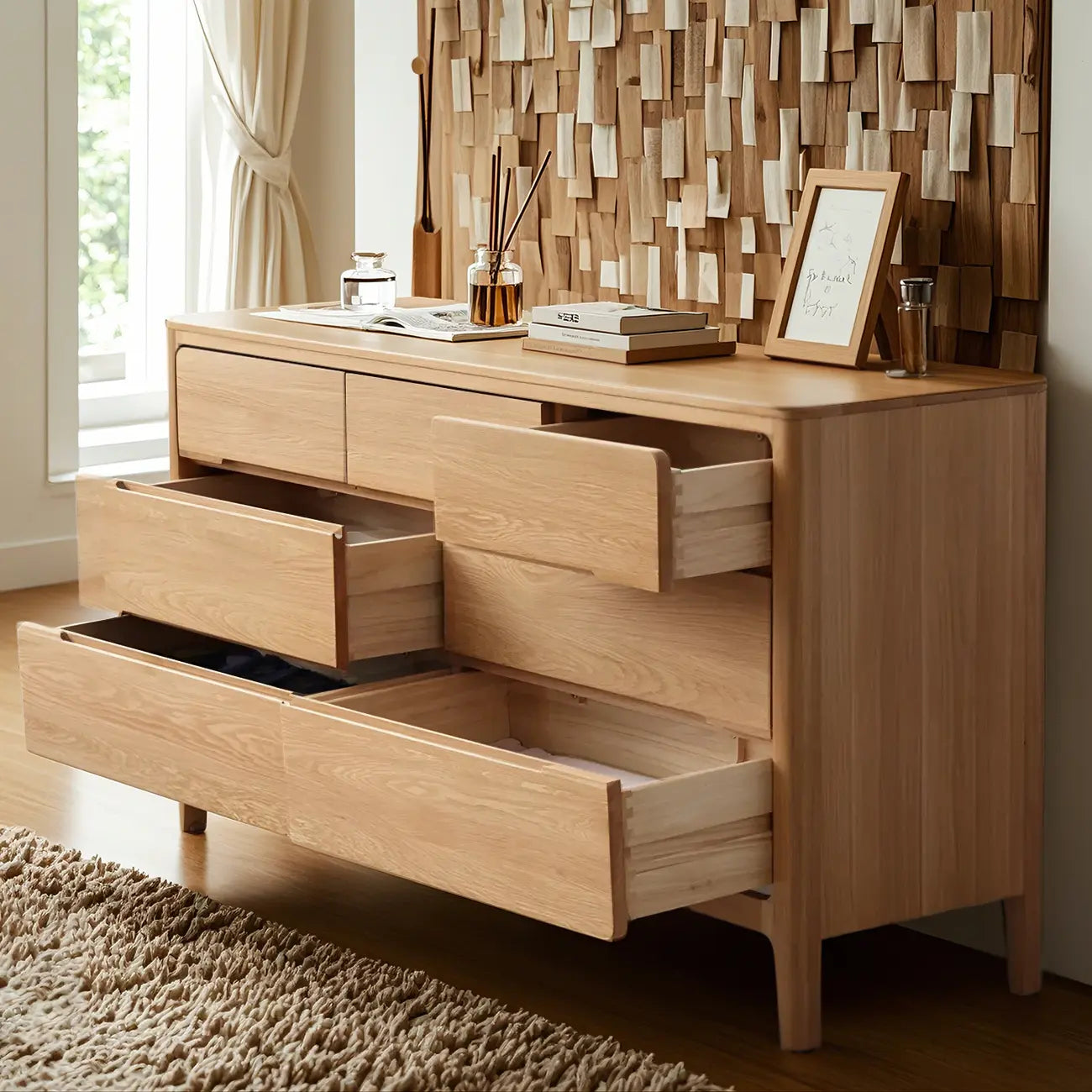 Cómoda doble tradicional de madera de roble natural para dormitorio