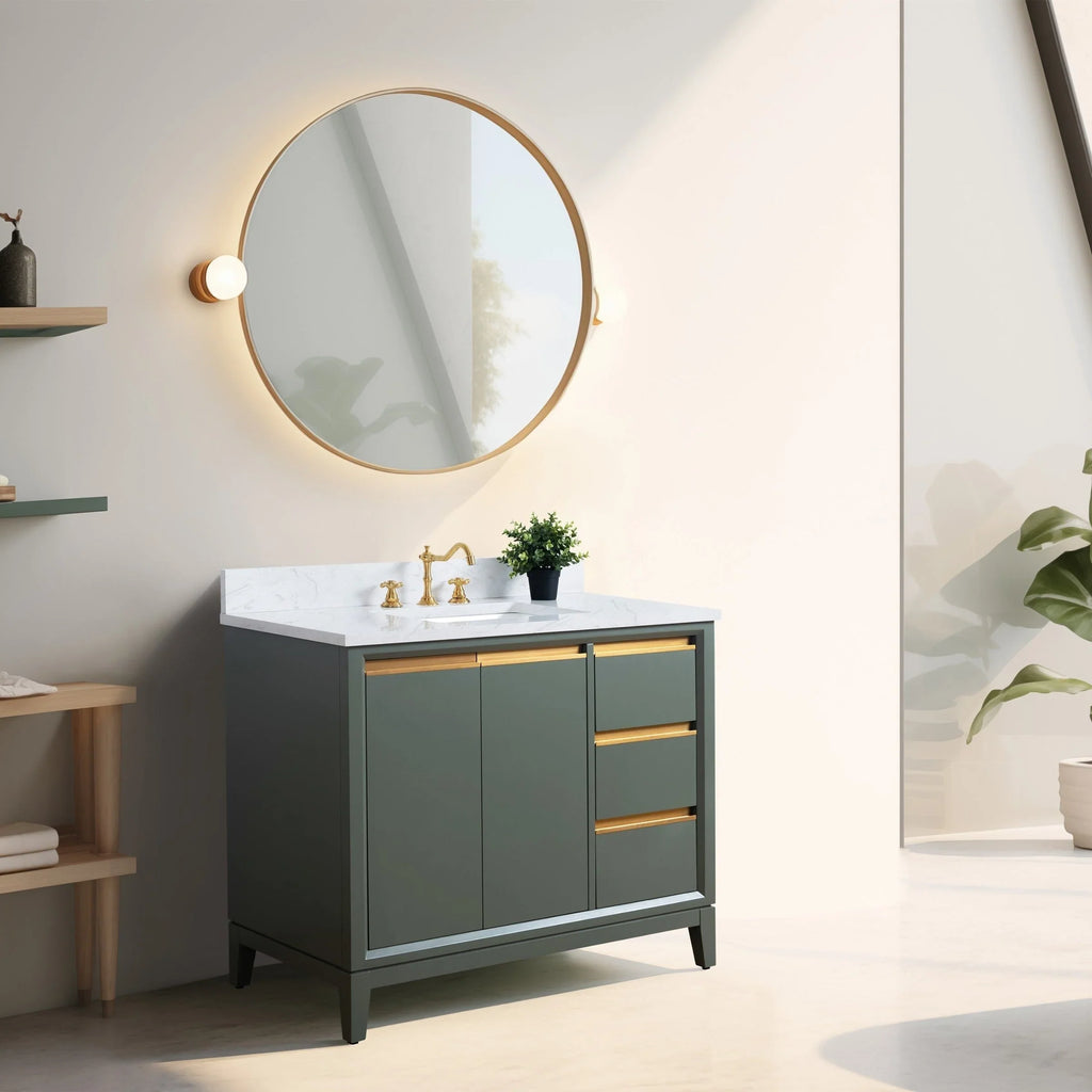 Mueble de baño Vanity Art con lavabo de cerámica y encimera de mármol de ingeniería