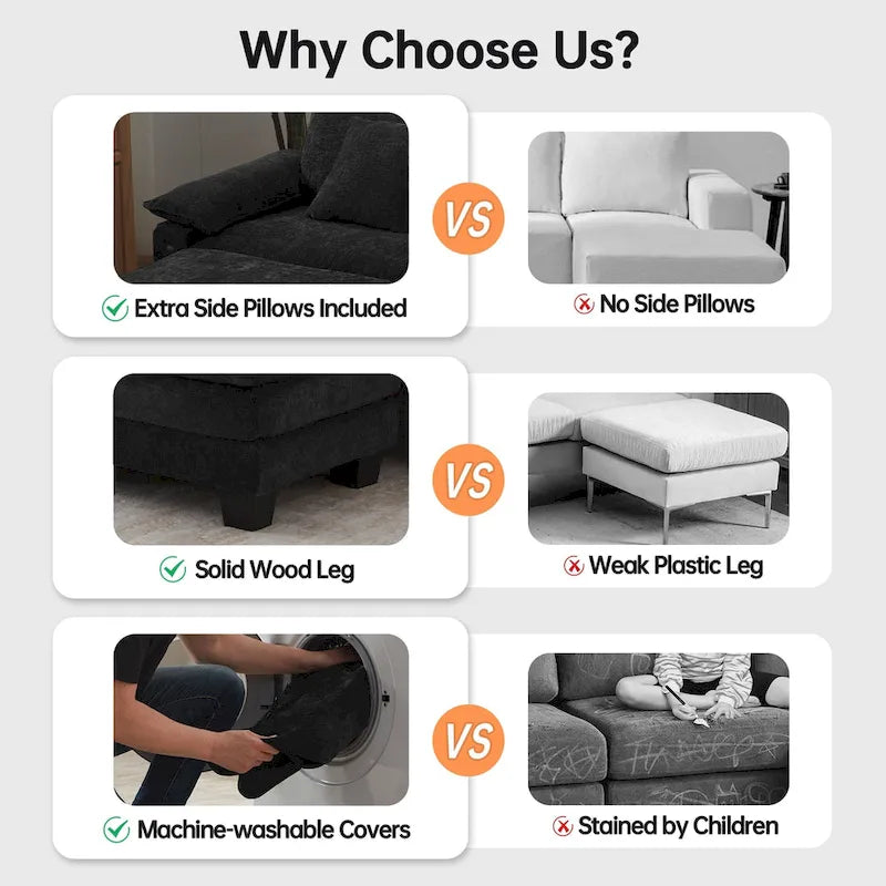 Sofá seccional modular, sofá seccional Cloud cómodo con otomana, sofá cama de asiento profundo para sala de estar