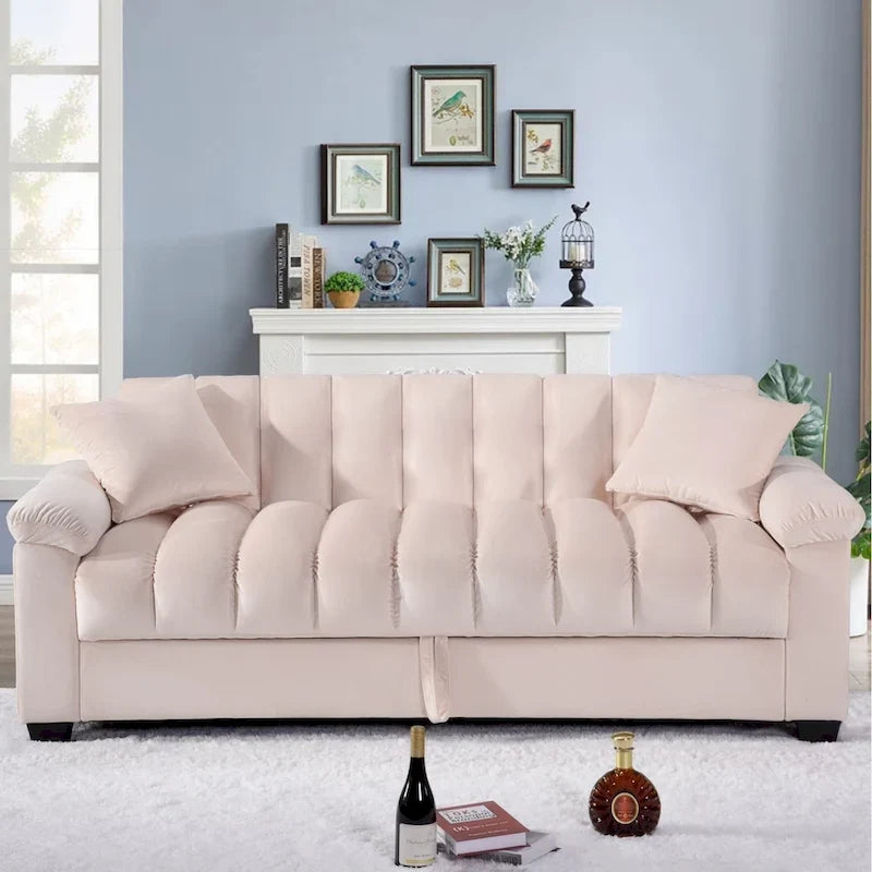 Sofá cama convertible de almacenamiento de terciopelo de 82.7" con 2 almohadas