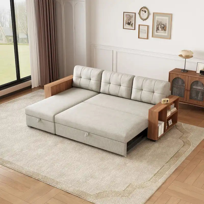 Sofá seccional convertible con cama extraíble y chaise longue con almacenaje oculto
