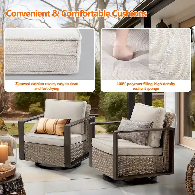 Mecedora de exterior Cozywor de 2 piezas, de mimbre, con estructura de metal y cojines