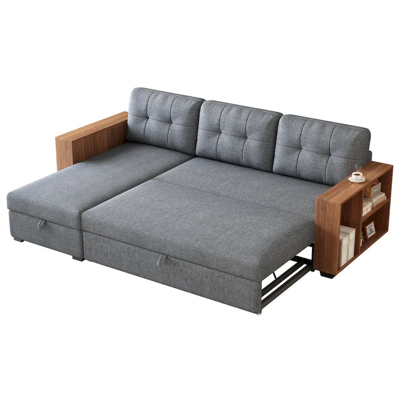 Sofá seccional convertible con cama extraíble y chaise longue con almacenaje oculto
