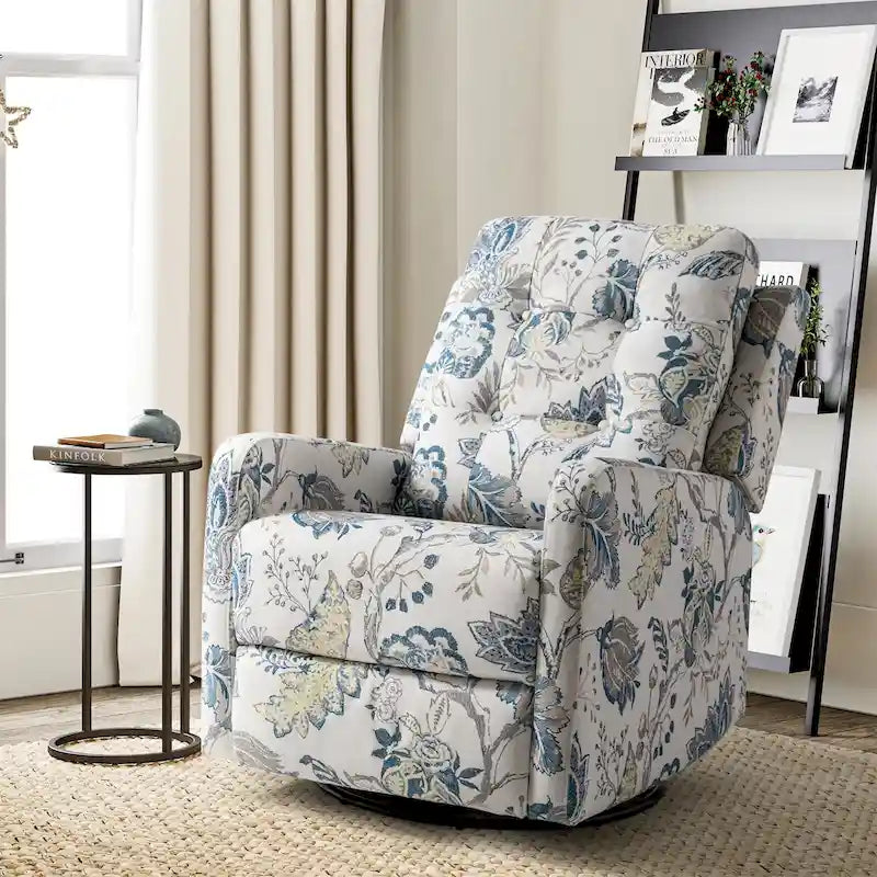 Arlette Sillón Reclinable Giratorio Manual Floral Contemporáneo con Respaldo Capitaneado