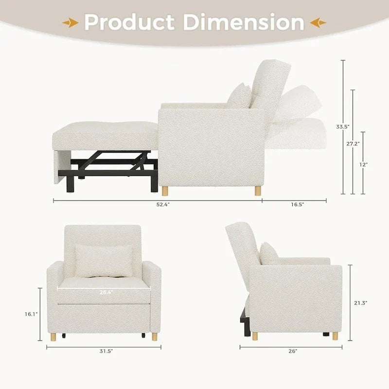 Sofá cama individual 3 en 1 AECOJOY con almohada y respaldo convertible