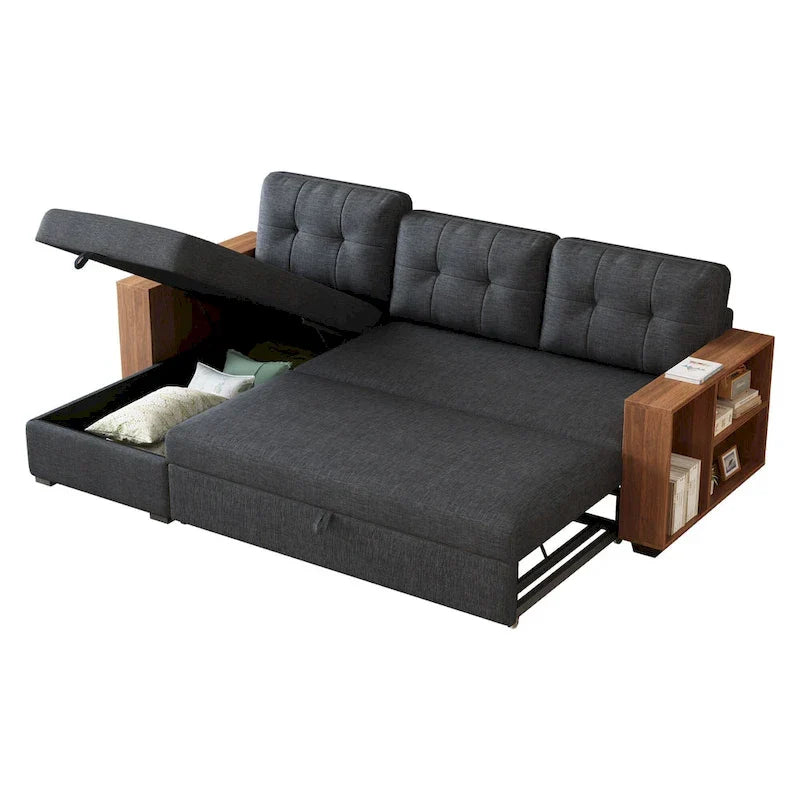 Sofá seccional convertible con cama extraíble y chaise longue con almacenaje oculto