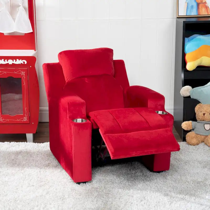 Sillón Reclinable Deluxe para Niños con Reposapiés, Reposacabezas y 2 Portavasos, Reclinable Infantil de Microfibra para Mayores de 3 Años