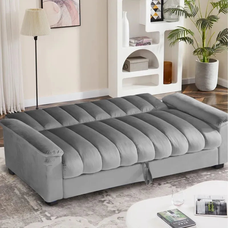 Sofá cama convertible de almacenamiento de terciopelo de 82.7" con 2 almohadas