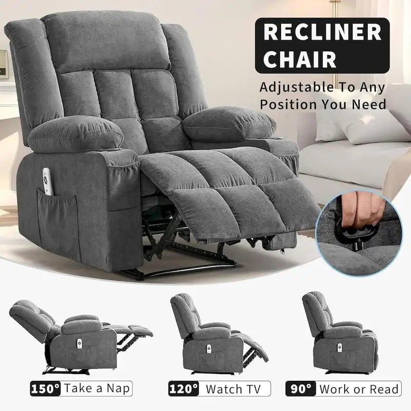 Sillón reclinable con control remoto, calor y masaje