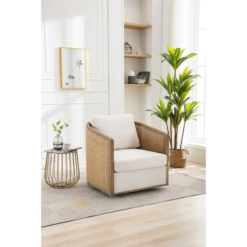 Sillón Giratorio de Barril, Cómodo Sillón Redondo Decorativo, Sillón Club Giratorio de Barril de 360 Grados, Sillón de Ocio con Estructura Tejida de Ratán