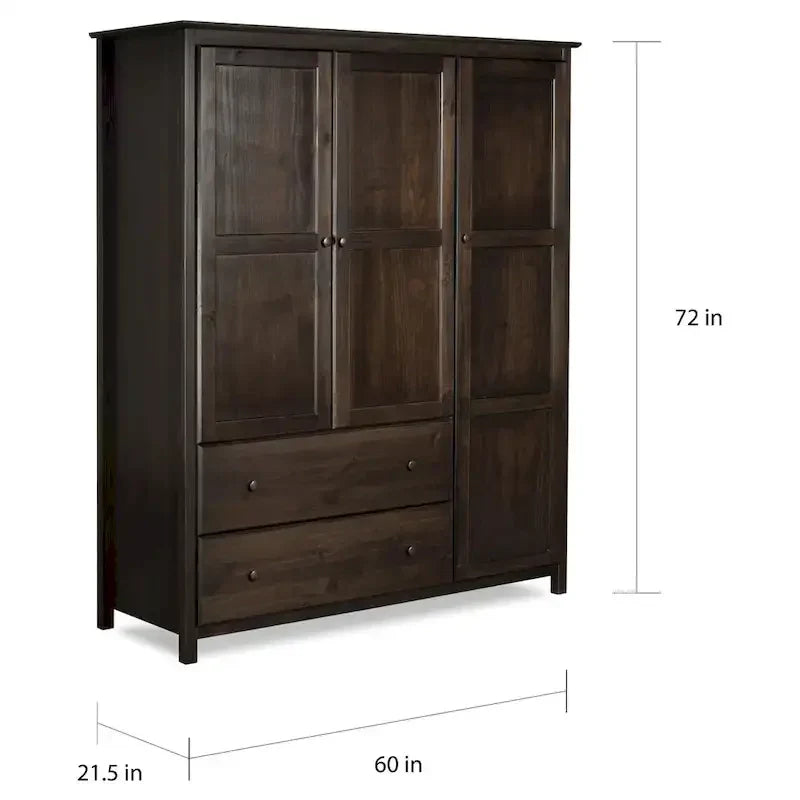 Armario de madera Shaker de 3 puertas Grain Wood Furniture - 60x72x22