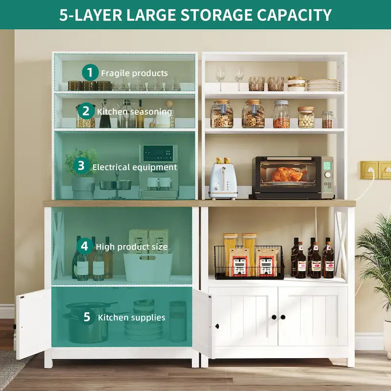Estantería de cocina Moasis de 5 niveles con estantes de almacenamiento, soporte para microondas, organizador de estantes de cocina