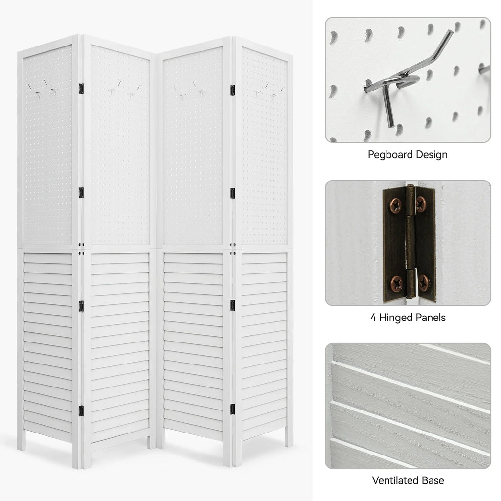 Moasis 67 Divisor de ambiente de madera de 4 paneles, blanco