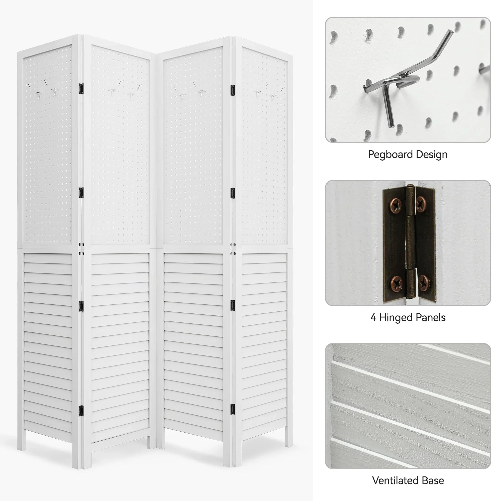 Moasis 67 Divisor de ambiente de madera de 4 paneles, blanco