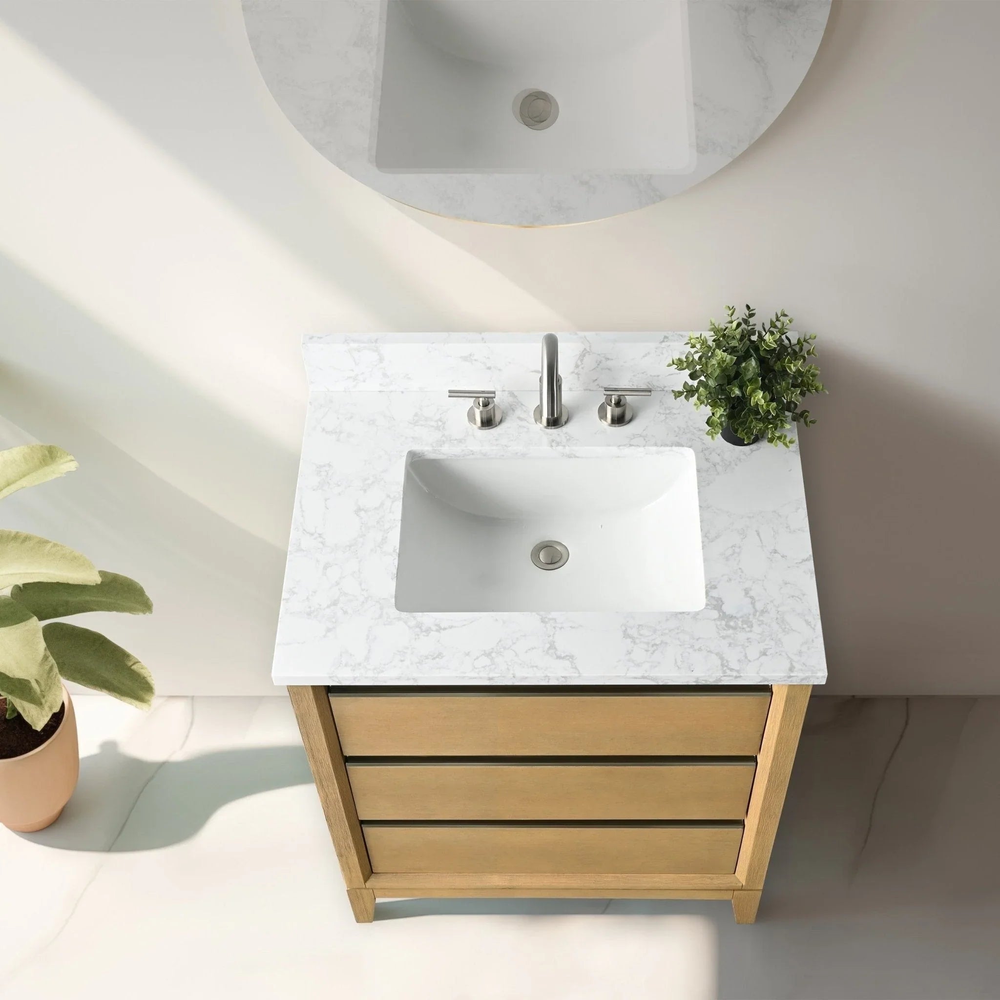 Mueble de baño Vanity Art con lavabo de cerámica y encimera de mármol de ingeniería