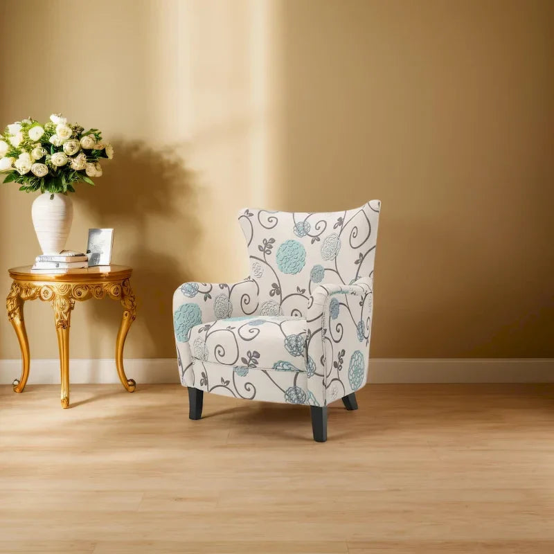Sillón tapizado de respaldo alto Modern Retro de 30.25 pulgadas con patas de madera para sala de estar