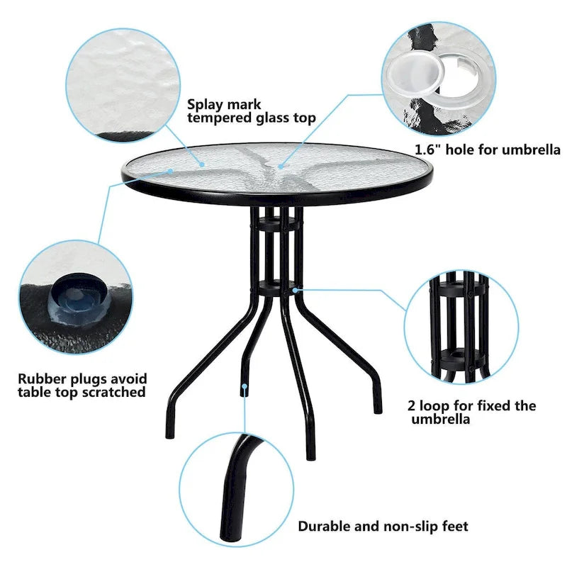 Mesa redonda de 32" para patio exterior Costway con cubierta de vidrio templado