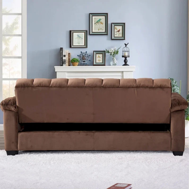 Sofá cama convertible de almacenamiento de terciopelo de 82.7" con 2 almohadas