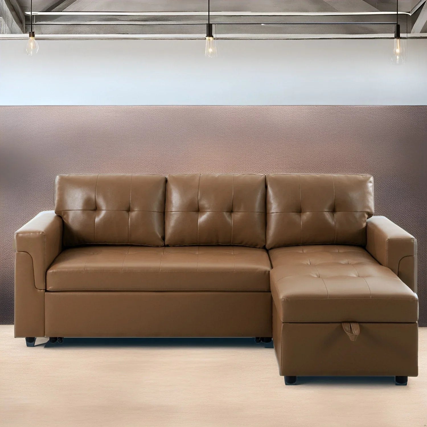 Sofá seccional reversible convertible con cama extraíble, chaise longue con almacenamiento oculto y patas duraderas