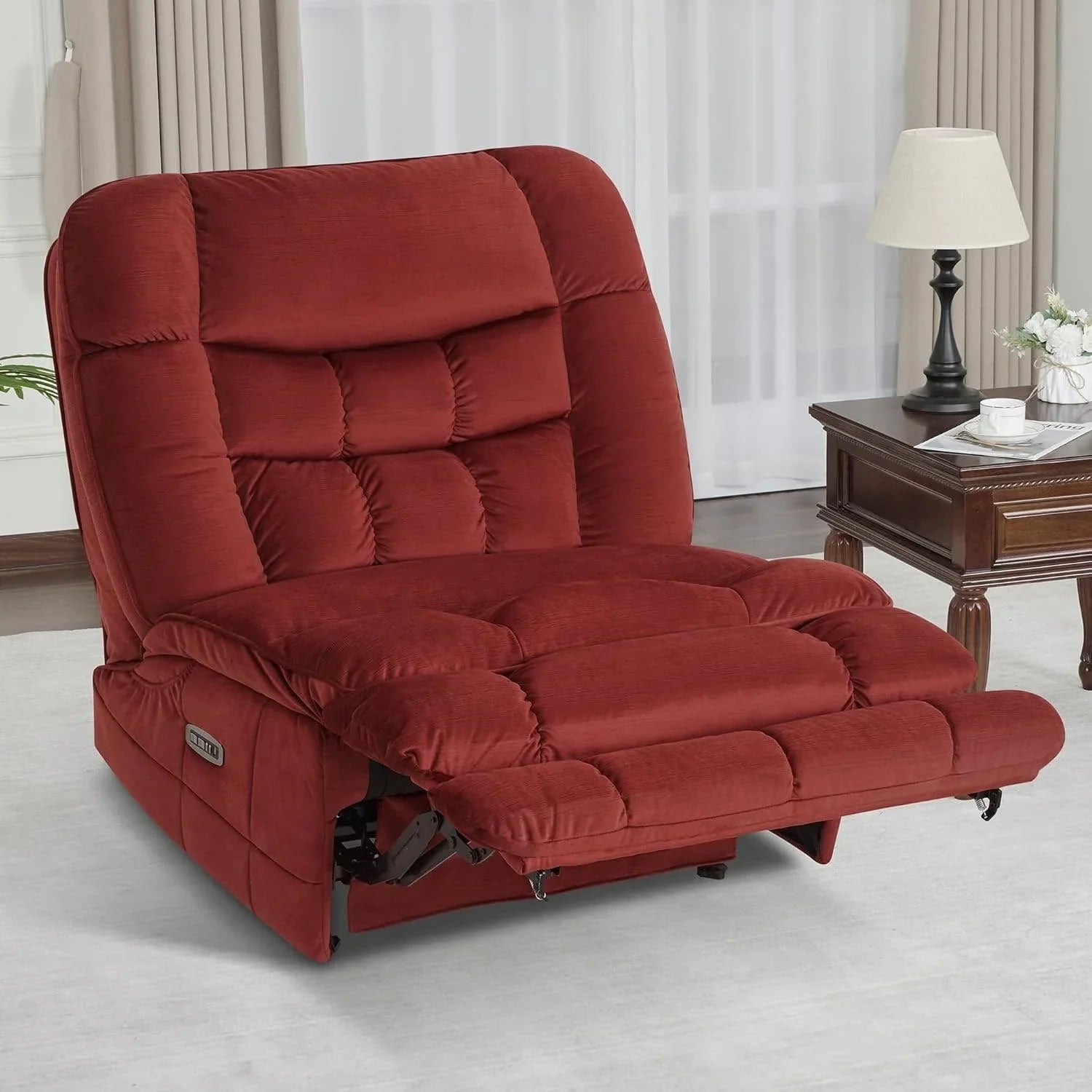 MCombo Sillón reclinable de balanceo eléctrico sin brazos con doble motor de gran tamaño, reclinable sin brazos, perfecto para sala de estar, tela PR607