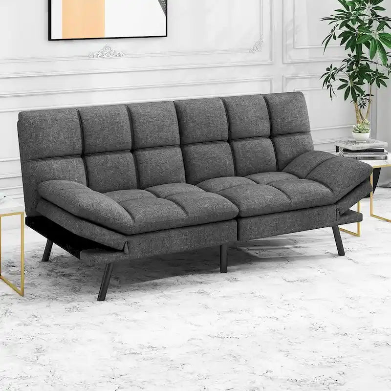 Sofá Cama Futón de Espuma Viscoelástica Convertible con Respaldo Dividido Ajustable para Espacios Pequeños