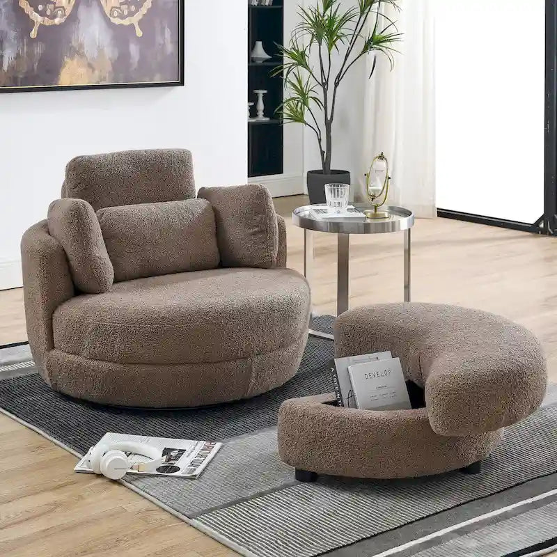 Sillón redondo giratorio grande con otomana de almacenamiento Moon