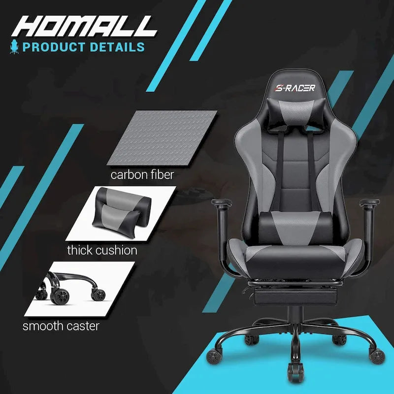 Silla Gamer con Reposapiés - Silla de Escritorio Ergonómica