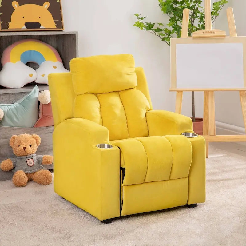 Sillón Reclinable Deluxe para Niños con Reposapiés, Reposacabezas y 2 Portavasos, Reclinable Infantil de Microfibra para Mayores de 3 Años