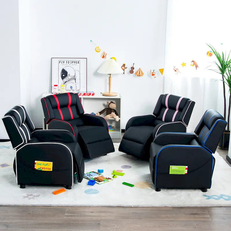 Sillón reclinable para niños Gymax, sofá ergonómico de cuero con reposapiés