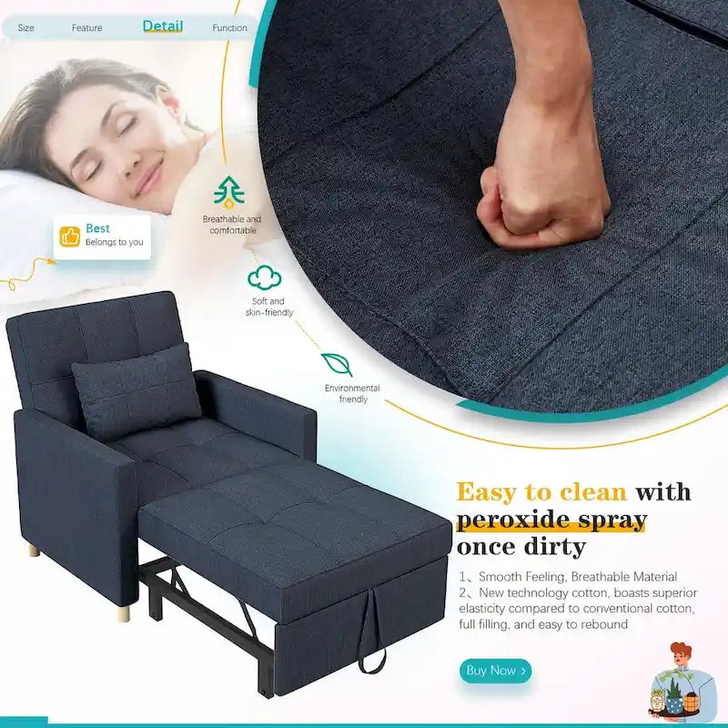 Sofá cama individual 3 en 1 AECOJOY con almohada y respaldo convertible