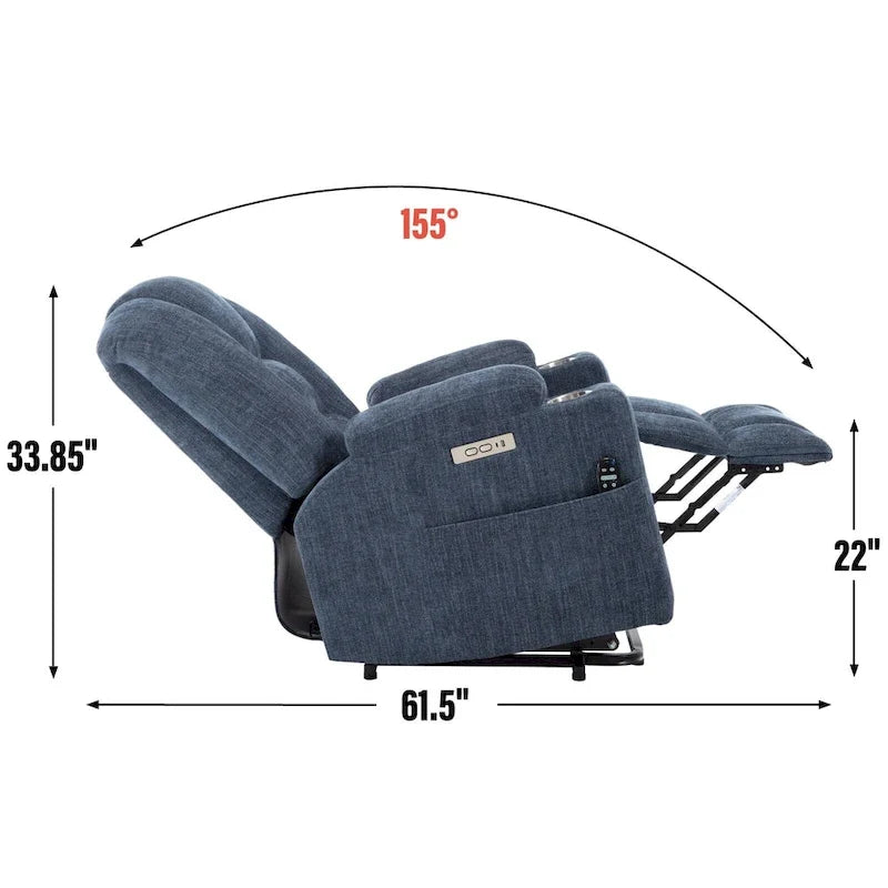 Sillón reclinable Power Lift con masaje y calor, reclinables anchos Lazy Boy extragrandes con USB, puertos tipo C y 2 portavasos de acero
