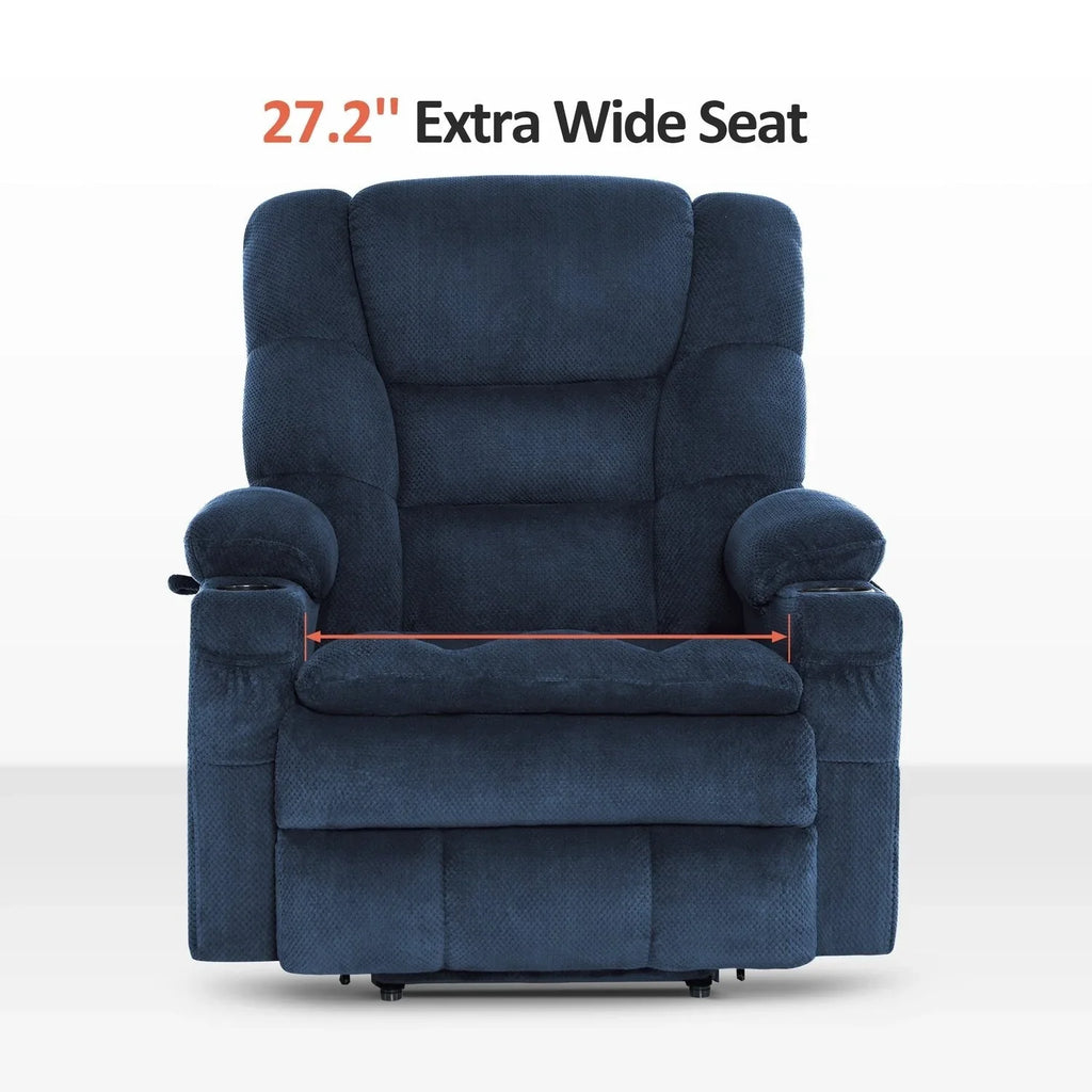 MCombo Sillón reclinable elevador eléctrico con motor dual ancho grande, masaje y doble calefacción para personas mayores altas y corpulentas, tela R7635