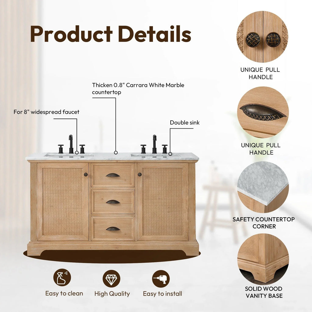 Mueble de baño Hervas con encimera de mármol natural sin espejo
