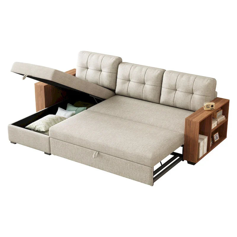 Sofá seccional convertible con cama extraíble y chaise longue con almacenaje oculto
